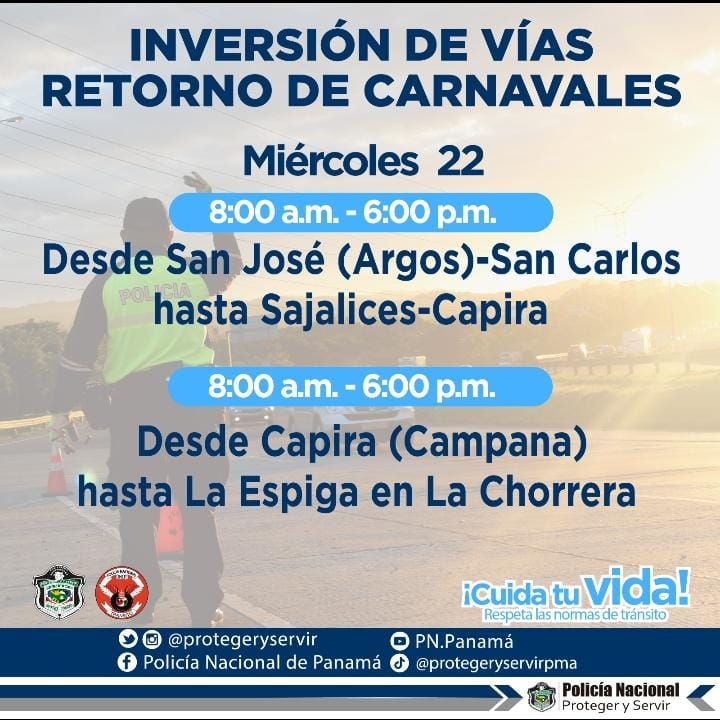 POLICÍA NACIONAL ACTIVA OPERATIVOS DE INVERSIÓN DE CARRILES POR LOS DÍAS DEL CARNAVAL 
