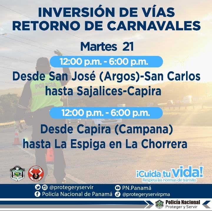POLICÍA NACIONAL ACTIVA OPERATIVOS DE INVERSIÓN DE CARRILES POR LOS DÍAS DEL CARNAVAL 