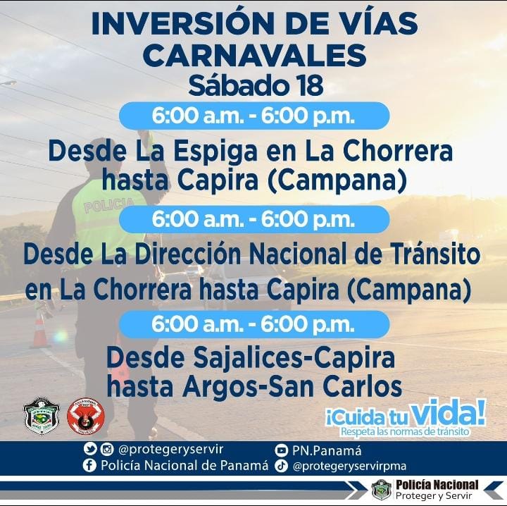 POLICÍA NACIONAL ACTIVA OPERATIVOS DE INVERSIÓN DE CARRILES POR LOS DÍAS DEL CARNAVAL 